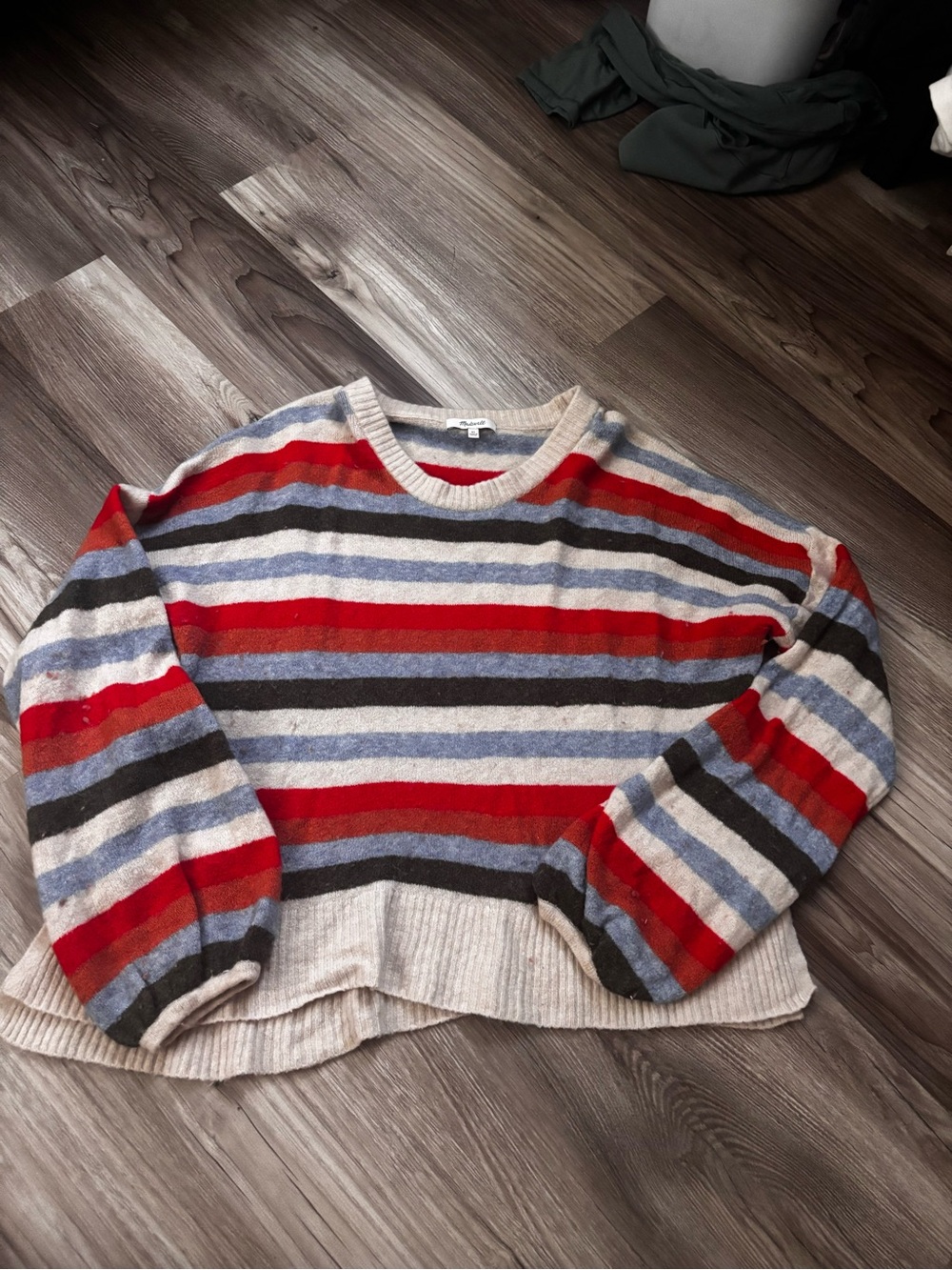 Madewell Striped Crewneck Sweater in Red, Blue, Gray, Cream